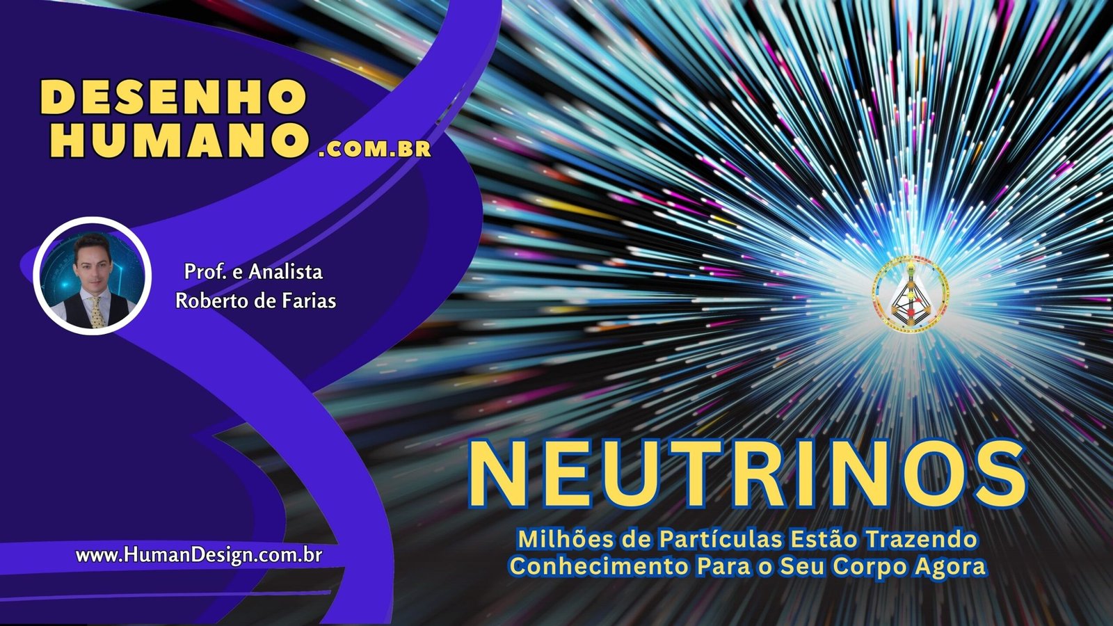 Representação artística dos neutrinos atravessando o corpo humano e a Terra, simbolizando conhecimento cósmico.